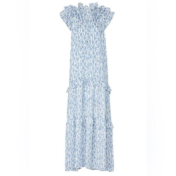 Sabina Musayev Blue Print Gwen Maxi Blue Floral with Gold Threading, Size Medium - Picture 13 of 13